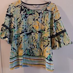 Womens crown & ivy green yellow peasant shirt large petite